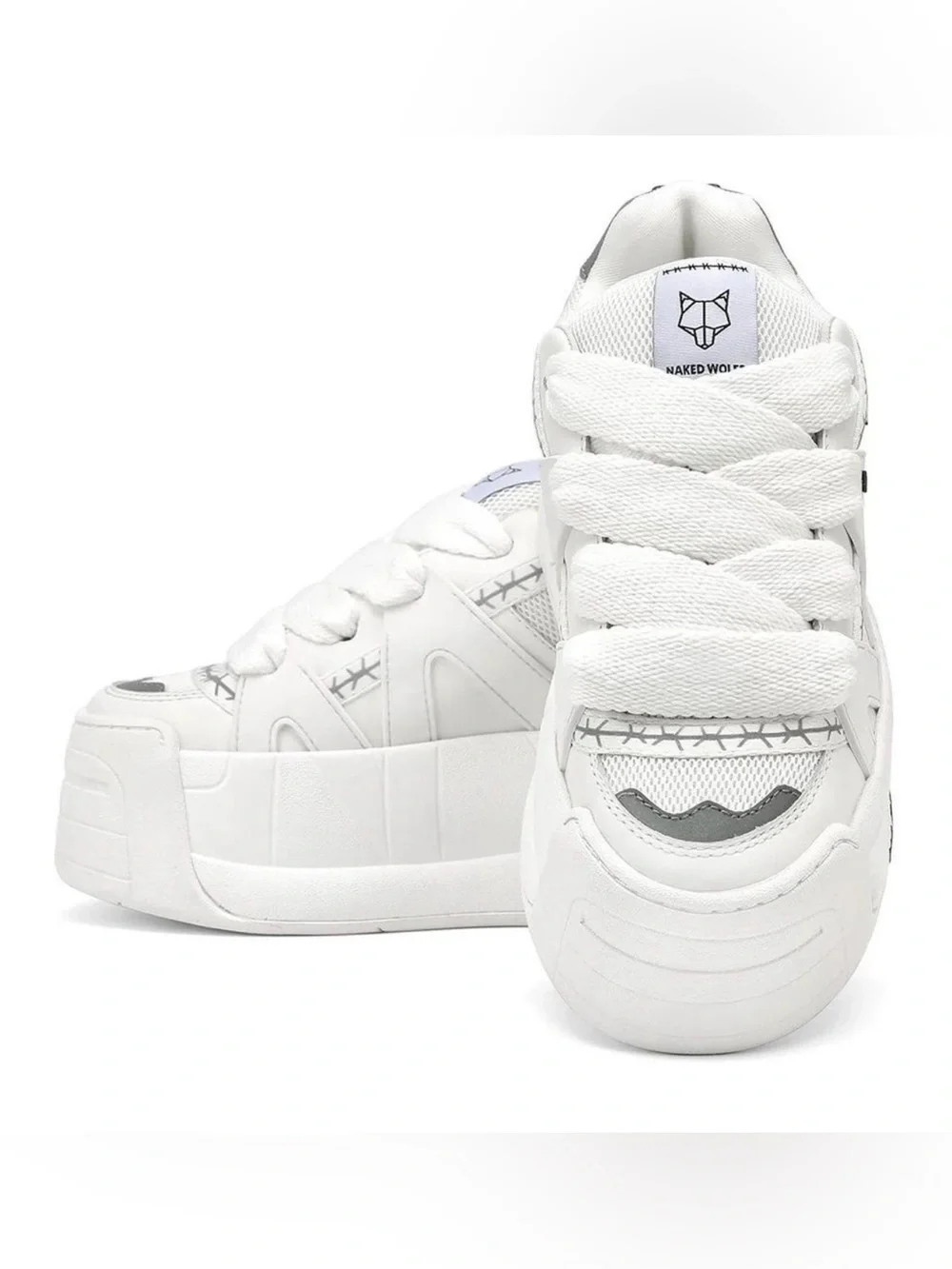 Naked Wolfe White Platform Lace-Up Slider Sneakers with Gray Accents